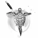turtle standing on hind legs with arm around ammunition tattoo design idea