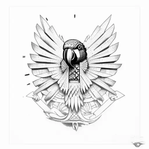 Maori parrot with the flag of the Canary Islands in its beak tattoo design idea