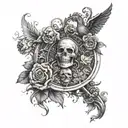 Incorporate symbols representing life and death into a design with the 7 deadly sins on one arm and the 7 heavenly virtues on the other arm tattoo design idea