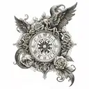 Incorporate symbols representing life and death into a design with the 7 deadly sins on one arm and the 7 heavenly virtues on the other arm tattoo design idea