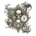 Incorporate symbols representing life and death into a design with the 7 deadly sins on one arm and the 7 heavenly virtues on the other arm tattoo design idea