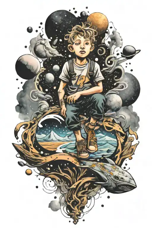 lost boy trying to find his way in the universe tattoo design idea