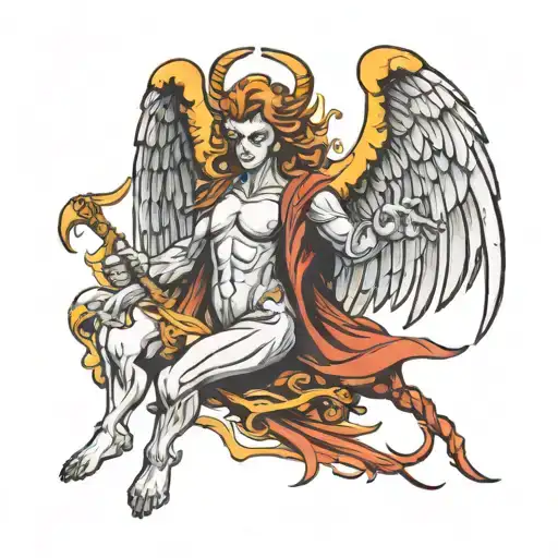 angel killing demon tattoo design idea