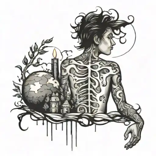 stick figure looking at the world tattoo design idea