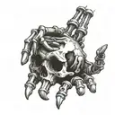 human hand and skeleton hand reaching for real human heart tattoo design idea