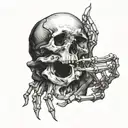 human hand and skeleton hand reaching for real human heart tattoo design idea