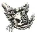 human hand and skeleton hand reaching for real human heart tattoo design idea