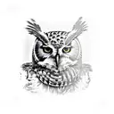 realistic owl sitting on skull with snake tattoo design idea