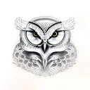 realistic owl sitting on skull with snake tattoo design idea