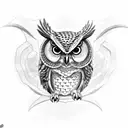 realistic owl sitting on skull with snake tattoo design idea