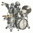 A robotic arm playing a drum set with electronic elements tattoo design idea