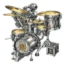 A robotic arm playing a drum set with electronic elements tattoo design idea