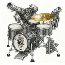 A robotic arm playing a drum set with electronic elements tattoo design idea