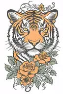 tiger face and rose vine tattoo design idea