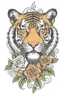 tiger face and rose vine tattoo design idea