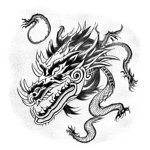 Chinese dragon mask with red and black shades tattoo design idea