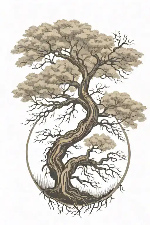 willow oak tree with roots reaching around the earth inside tattoo design idea