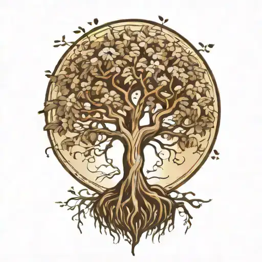 willow oak tree with roots tattoo design idea