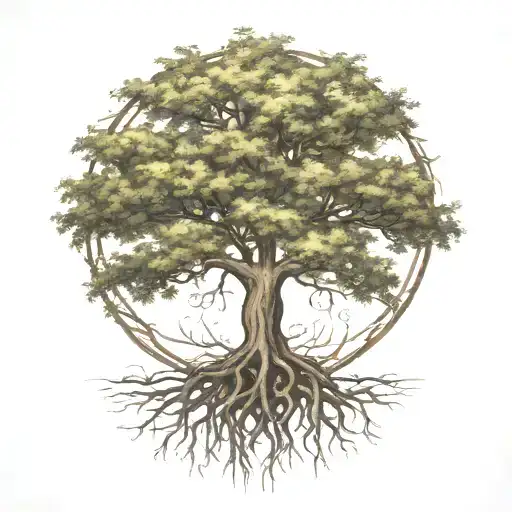 willow oak tree with roots encircling the earth  tattoo design idea