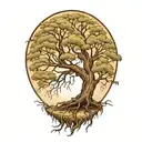 willow oak tree with roots tattoo design idea