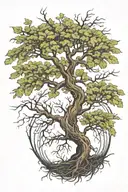 willow oak tree with roots reaching around the earth tattoo design idea