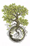 willow oak tree with roots reaching around the earth tattoo design idea