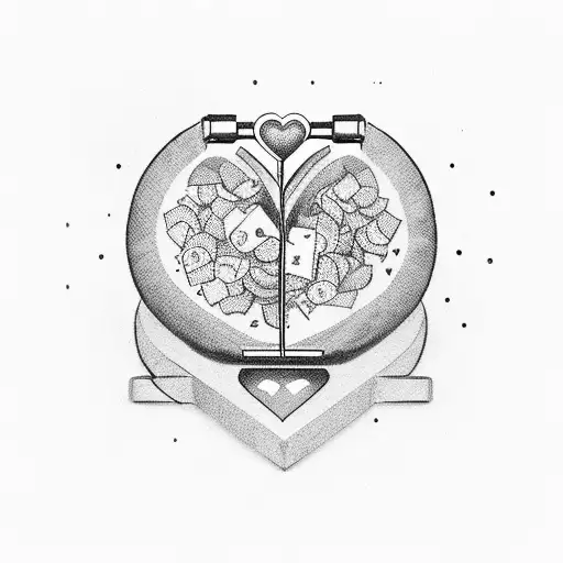 A weight scale with an anatomic heart on one side and a pile of money on the other side tattoo design idea