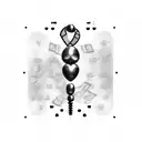 A weight scale with an anatomic heart on one side and a pile of money on the other side tattoo design idea