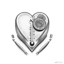 A weight scale with an anatomic heart on one side and a pile of money on the other side tattoo design idea