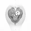 A weight scale with an anatomic heart on one side and a pile of money on the other side tattoo design idea