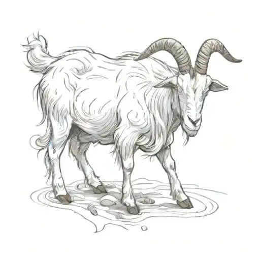 A goat digging in the dirt with a mysterious aura tattoo design idea
