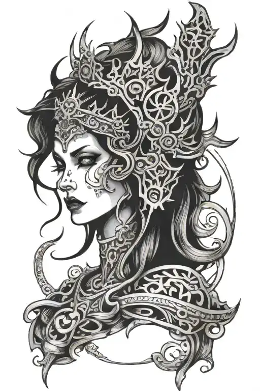 hel queen of the underworld tattoo design idea