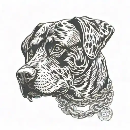 barking  Rottweiler head with chain collar  tattoo design idea