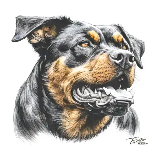 growling Rottweiler head looking tattoo design idea