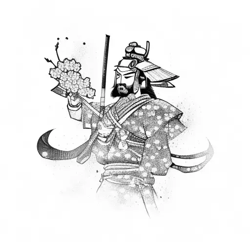 Samurai with cherry blossom tattoo design idea