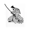 Samurai kneeling at a cherry blossom tattoo design idea