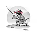 Samurai kneeling at a cherry blossom tattoo design idea
