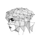 A wireframe woman head in a profile pose, with a mysterious and minimal cyberpunk theme. tattoo design idea