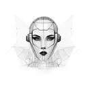 A wireframe woman head in a profile pose, with a mysterious and minimal cyberpunk theme. tattoo design idea
