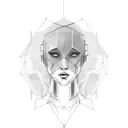 A wireframe woman head in a profile pose, with a mysterious and minimal cyberpunk theme. tattoo design idea