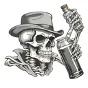 crying skeleton skull with alcohol bottle tattoo design idea