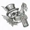 crying skeleton skull with alcohol bottle tattoo design idea