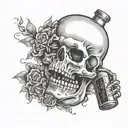 crying skeleton skull with alcohol bottle tattoo design idea