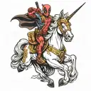 Deadpool riding unicorn tattoo design idea