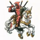 Deadpool riding unicorn tattoo design idea