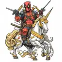 Deadpool riding unicorn tattoo design idea