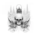 A hauntingly detailed tattoo featuring gates leading to both heaven and hell, symbolizing the duality of life tattoo design idea