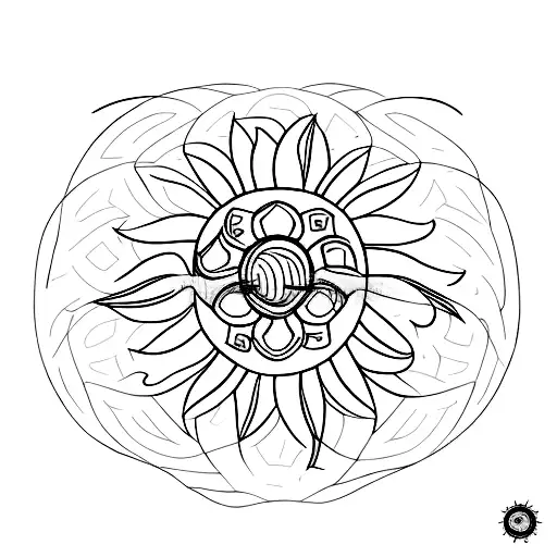 A minimalist tattoo design of a sunflower with a soccer ball in the center, representing the client's passion for nature and sports tattoo design idea