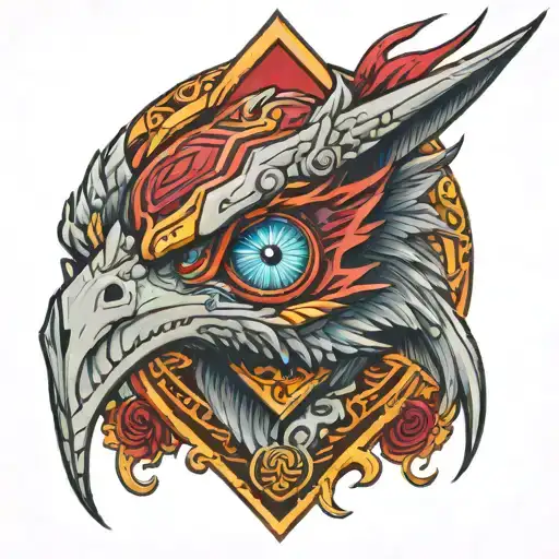 Phenix Warcraft Eye of Kirin Tor behind red banner tattoo design idea