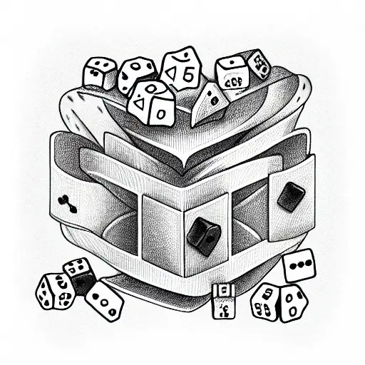 yatzee cup spilling out 5 dice tattoo design idea